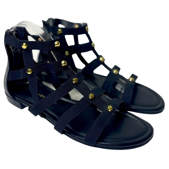 Marc Fisher Pammy Women’s Black Gladiator Sandals With Gold Studs - Picture 1 of 9